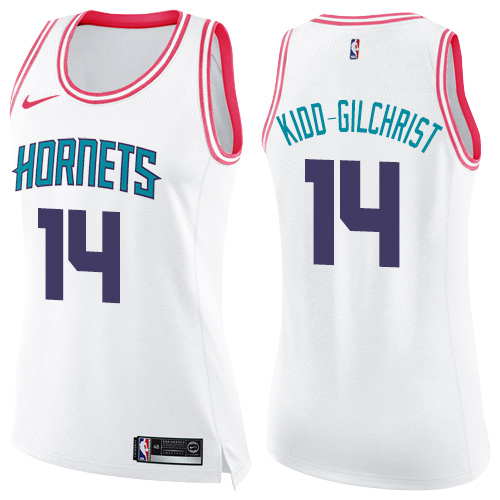 Nike Hornets #14 Michael Kidd-Gilchrist White/Pink Women's NBA Swingman Fashion Jersey