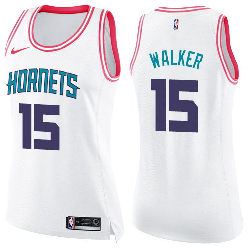 Nike Hornets #15 Kemba Walker White/Pink Women's NBA Swingman Fashion Jersey