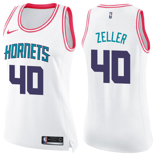 Nike Hornets #40 Cody Zeller White/Pink Women's NBA Swingman Fashion Jersey