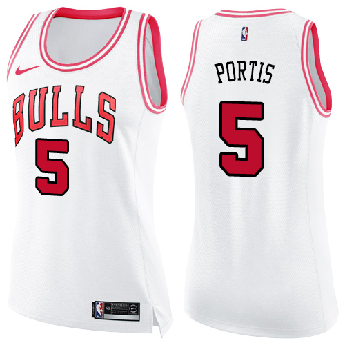 Nike Bulls #5 Bobby Portis White/Pink Women's NBA Swingman Fashion Jersey