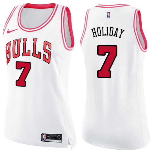 Nike Bulls #7 Justin Holiday White/Pink Women's NBA Swingman Fashion Jersey