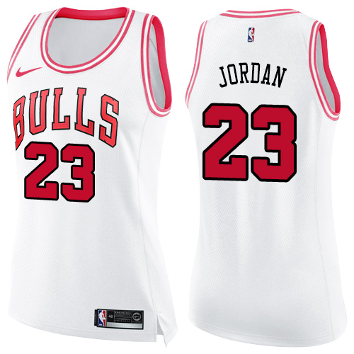 Nike Bulls #23 Michael Jordan White/Pink Women's NBA Swingman Fashion Jersey