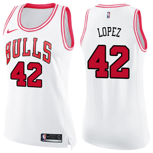 Nike Bulls #42 Robin Lopez White/Pink Women's NBA Swingman Fashion Jersey