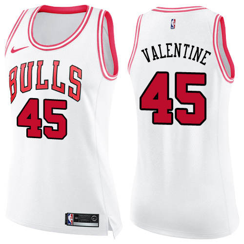 Nike Bulls #45 Denzel Valentine White/Pink Women's NBA Swingman Fashion Jersey