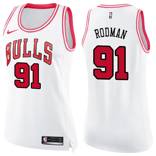 Nike Bulls #91 Dennis Rodman White/Pink Women's NBA Swingman Fashion Jersey