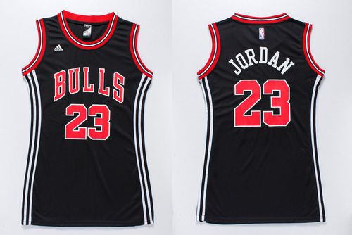 Bulls #23 Michael Jordan Black Dress Women's Stitched NBA Jersey