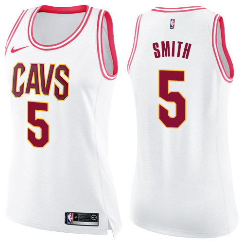 Nike Cavaliers #5 J.R. Smith White/Pink Women's NBA Swingman Fashion Jersey