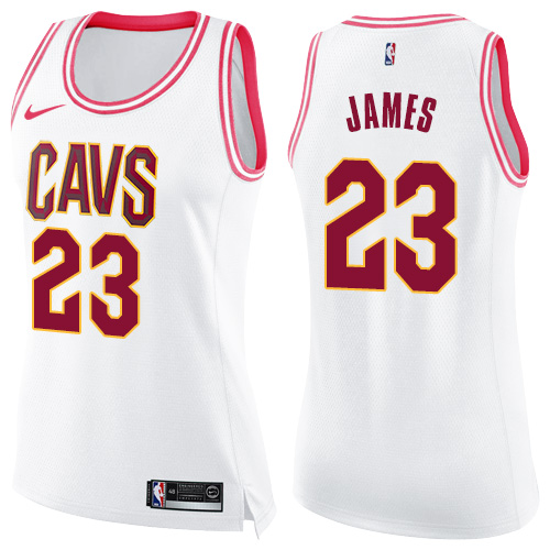 Nike Cavaliers #23 LeBron James White/Pink Women's NBA Swingman Fashion Jersey