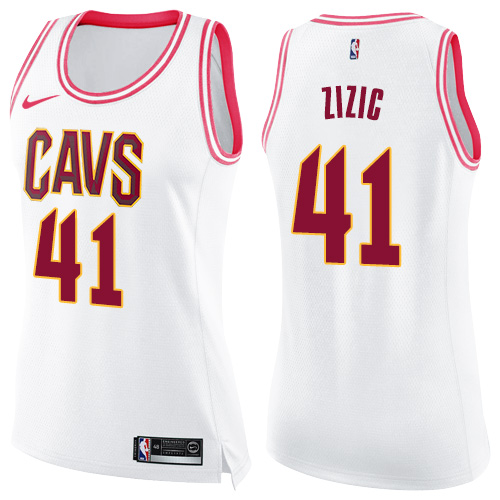 Nike Cavaliers #41 Ante Zizic White/Pink Women's NBA Swingman Fashion Jersey