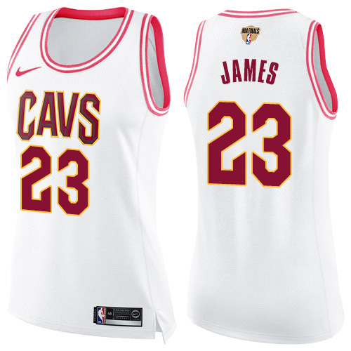 Nike Cavaliers #23 LeBron James White/Pink The Finals Patch Women's NBA Swingman Fashion Jersey