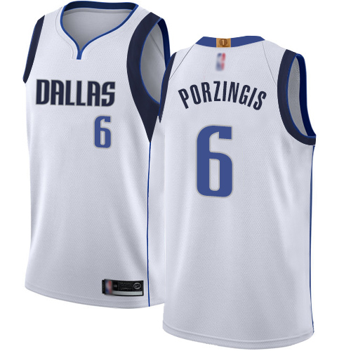 Mavericks #6 Kristaps Porzingis White Women's Basketball Swingman Association Edition Jersey