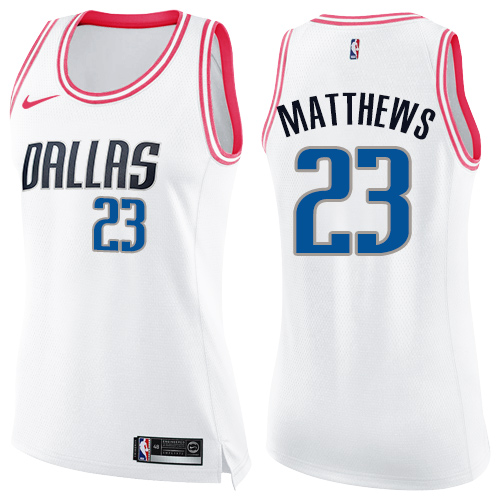 Nike Mavericks #23 Wesley Matthews White/Pink Women's NBA Swingman Fashion Jersey