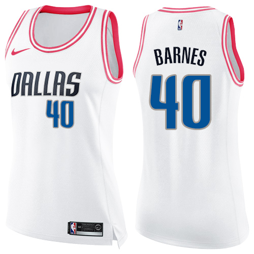 Nike Mavericks #40 Harrison Barnes White/Pink Women's NBA Swingman Fashion Jersey