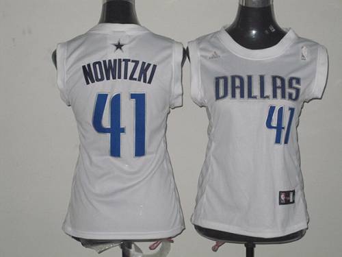 Mavericks #41 Dirk Nowitzki White Fashion Women's Stitched NBA Jersey