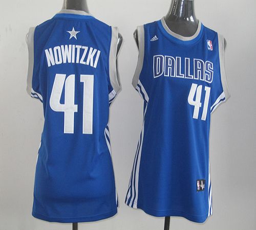 Mavericks #41 Dirk Nowitzki Blue Road Women's Stitched NBA Jersey