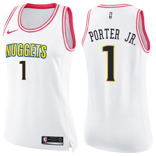 Nike Nuggets #1 Michael Porter Jr. White/Pink Women's NBA Swingman Fashion Jersey