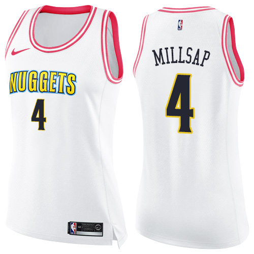 Nike Nuggets #4 Paul Millsap White/Pink Women's NBA Swingman Fashion Jersey