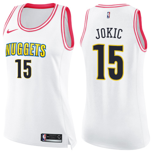 Nike Nuggets #15 Nikola Jokic White/Pink Women's NBA Swingman Fashion Jersey