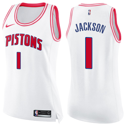 Nike Pistons #1 Reggie Jackson White/Pink Women's NBA Swingman Fashion Jersey