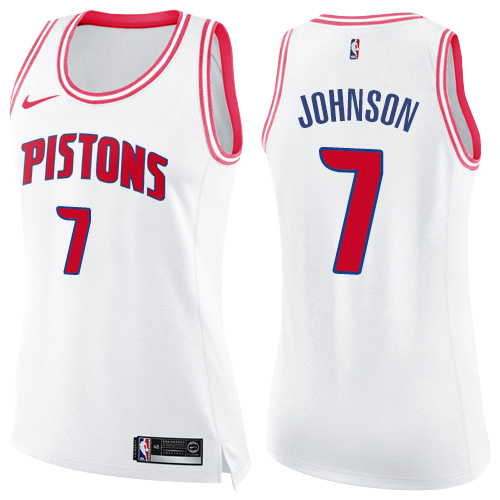 Nike Pistons #7 Stanley Johnson White/Pink Women's NBA Swingman Fashion Jersey