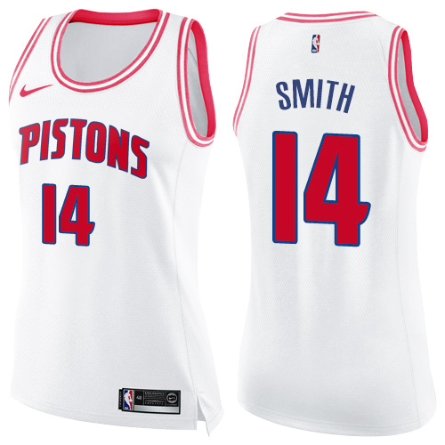 Nike Pistons #14 Ish Smith White/Pink Women's NBA Swingman Fashion Jersey