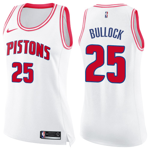 Nike Pistons #25 Reggie Bullock White/Pink Women's NBA Swingman Fashion Jersey