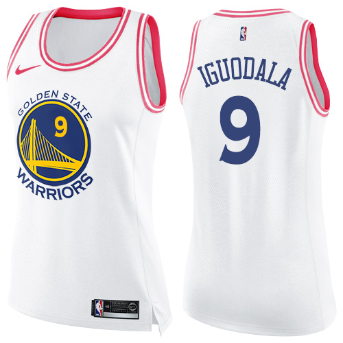 Nike Warriors #9 Andre Iguodala White/Pink Women's NBA Swingman Fashion Jersey