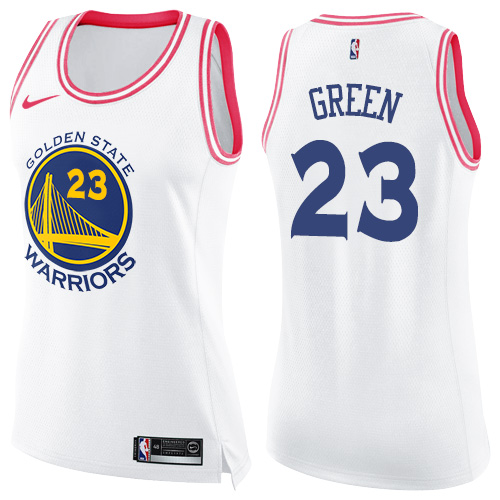 Nike Warriors #23 Draymond Green White/Pink Women's NBA Swingman Fashion Jersey