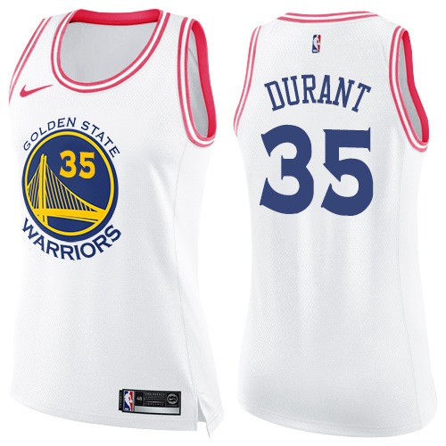 Nike Warriors #35 Kevin Durant White/Pink Women's NBA Swingman Fashion Jersey