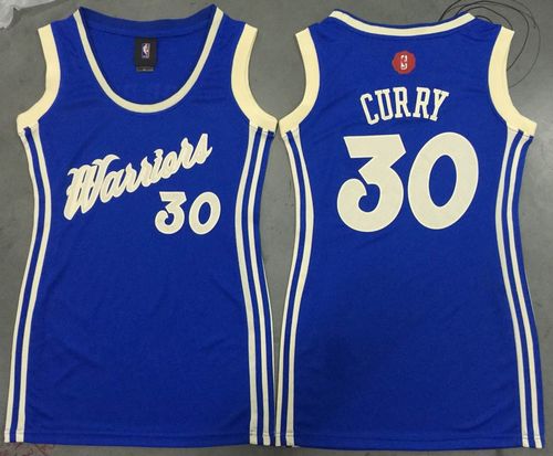 Warriors #30 Stephen Curry Blue Dress 2015-2016 Christmas Day Women's Stitched NBA Jersey