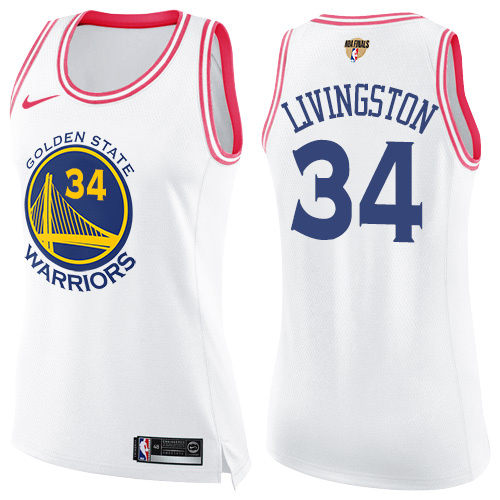 Nike Warriors #34 Shaun Livingston White/Pink The Finals Patch Women's NBA Swingman Fashion Jersey