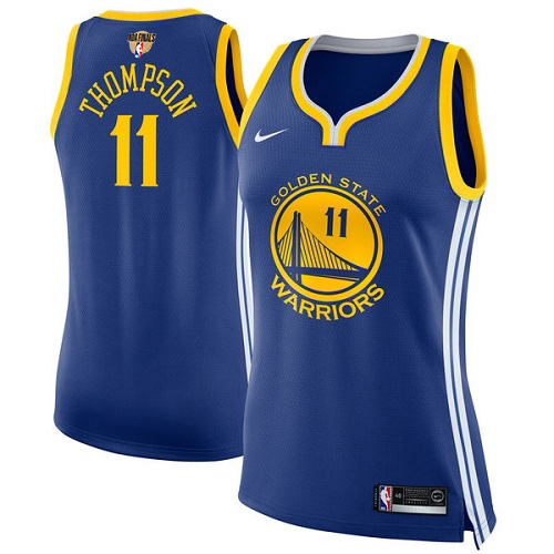 Nike Warriors #11 Klay Thompson Blue The Finals Patch Women's NBA Swingman Icon Edition Jersey