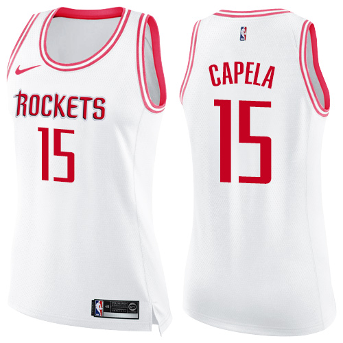 Nike Rockets #15 Clint Capela White/Pink Women's NBA Swingman Fashion Jersey