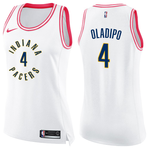 Nike Pacers #4 Victor Oladipo White/Pink Women's NBA Swingman Fashion Jersey