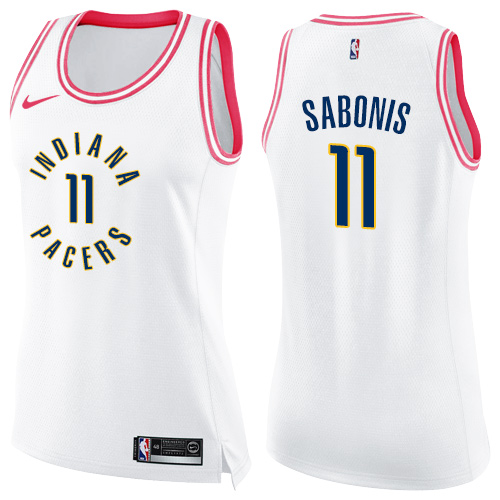 Nike Pacers #11 Domantas Sabonis White/Pink Women's NBA Swingman Fashion Jersey