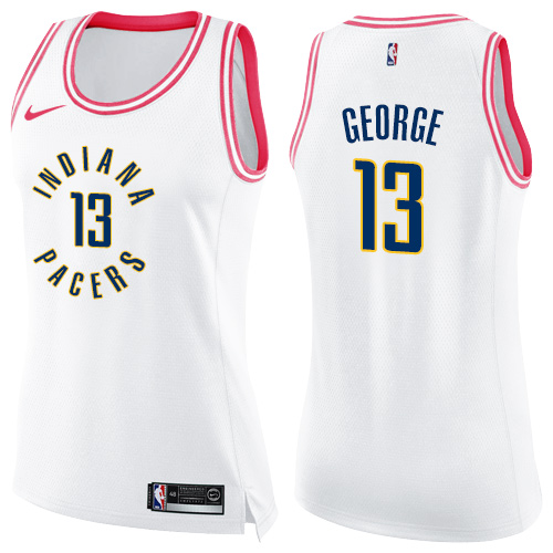 Nike Pacers #13 Paul George White/Pink Women's NBA Swingman Fashion Jersey