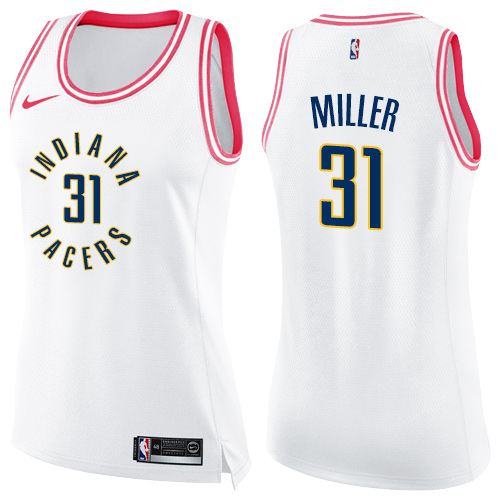 Nike Pacers #31 Reggie Miller White/Pink Women's NBA Swingman Fashion Jersey