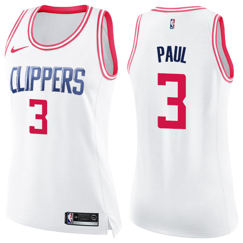 Nike Clippers #3 Chris Paul White/Pink Women's NBA Swingman Fashion Jersey