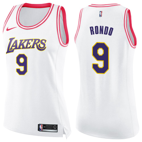 Nike Lakers #9 Rajon Rondo White/Pink Women's NBA Swingman Fashion Jersey