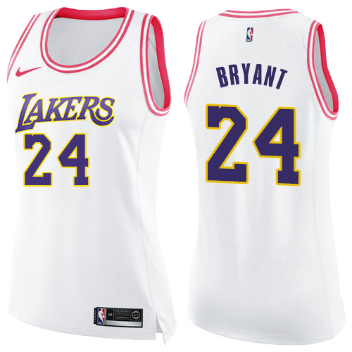 Nike Lakers #24 Kobe Bryant White/Pink Women's NBA Swingman Fashion Jersey