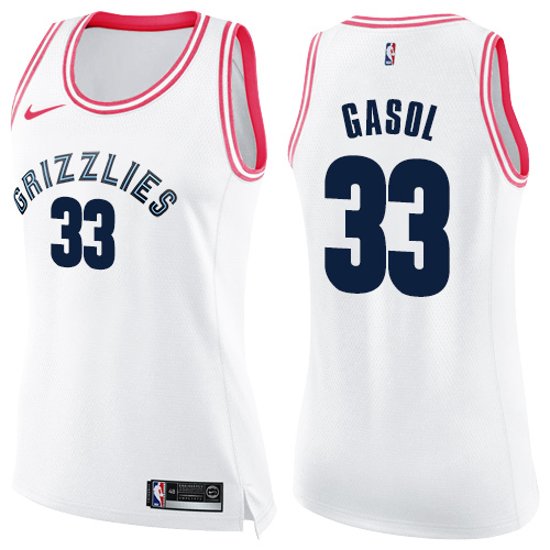 Nike Grizzlies #33 Marc Gasol White/Pink Women's NBA Swingman Fashion Jersey