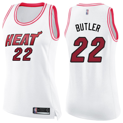 Heat #22 Jimmy Butler White/Pink Women's Basketball Swingman Fashion Jersey - Click Image to Close