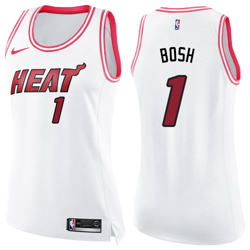 Nike Heat #1 Chris Bosh White/Pink Women's NBA Swingman Fashion Jersey - Click Image to Close