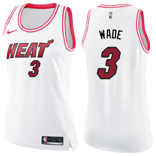 Nike Heat #3 Dwyane Wade White/Pink Women's NBA Swingman Fashion Jersey