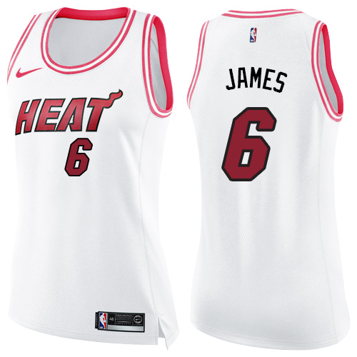 Nike Heat #6 LeBron James White/Pink Women's NBA Swingman Fashion Jersey - Click Image to Close