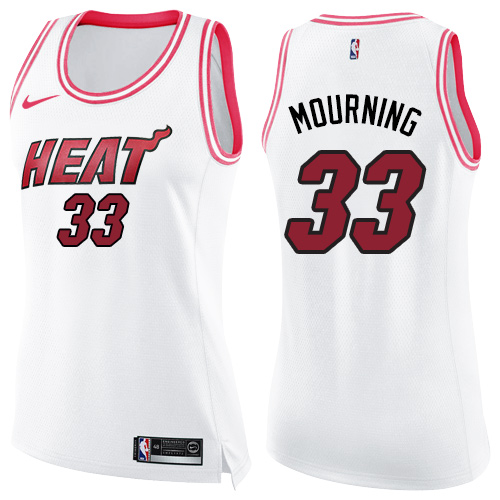 Nike Heat #33 Alonzo Mourning White/Pink Women's NBA Swingman Fashion Jersey