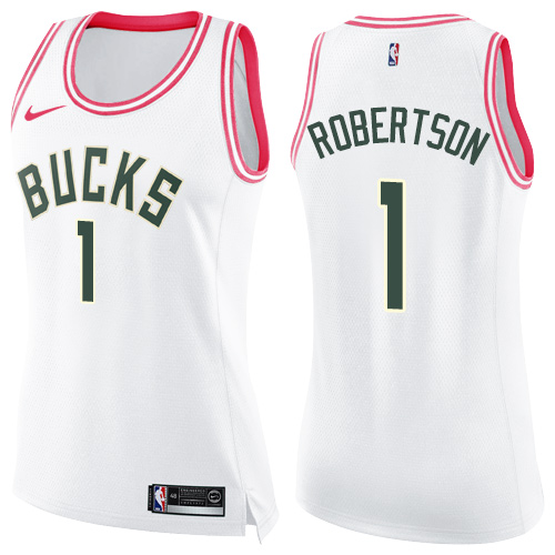 Nike Bucks #1 Oscar Robertson White/Pink Women's NBA Swingman Fashion Jersey