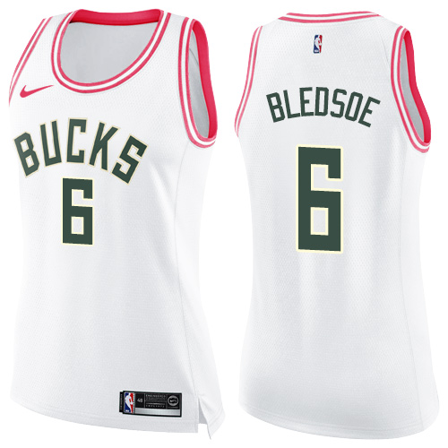 Nike Bucks #6 Eric Bledsoe White/Pink Women's NBA Swingman Fashion Jersey