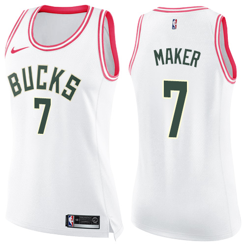 Nike Bucks #7 Thon Maker White/Pink Women's NBA Swingman Fashion Jersey