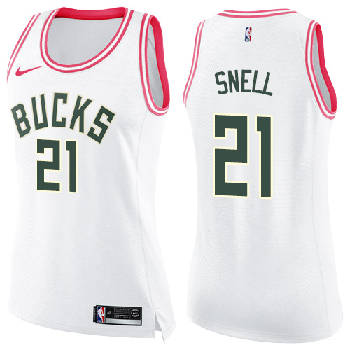 Nike Bucks #21 Tony Snell White/Pink Women's NBA Swingman Fashion Jersey